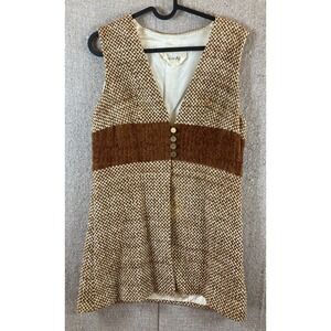 VTG Womens Sz 9 (Large) JUNIOR AIM Vest Chenille Brown Tan 5 Button